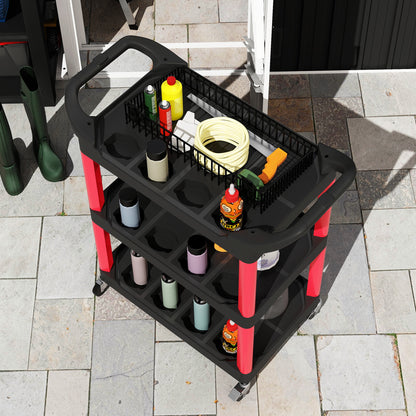 3-Tier Rolling Tool Cart, Tool Trolley on Wheels, Plastic Mobile Service Utility Cart with Handles for Garage