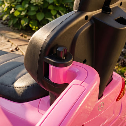 3 in 1 Licensed Benz Ride on Push Car with Handle, Canopy, Guardrails, Horn, Music, Storage for 12-36 Months, Pink