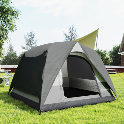 3-4 Person Camping Tent, Easy Set Up 3-4 Man Tent w/ Sewn-in Groundsheet, Waterproof Dome Tent w/ Mesh Windows, Grey