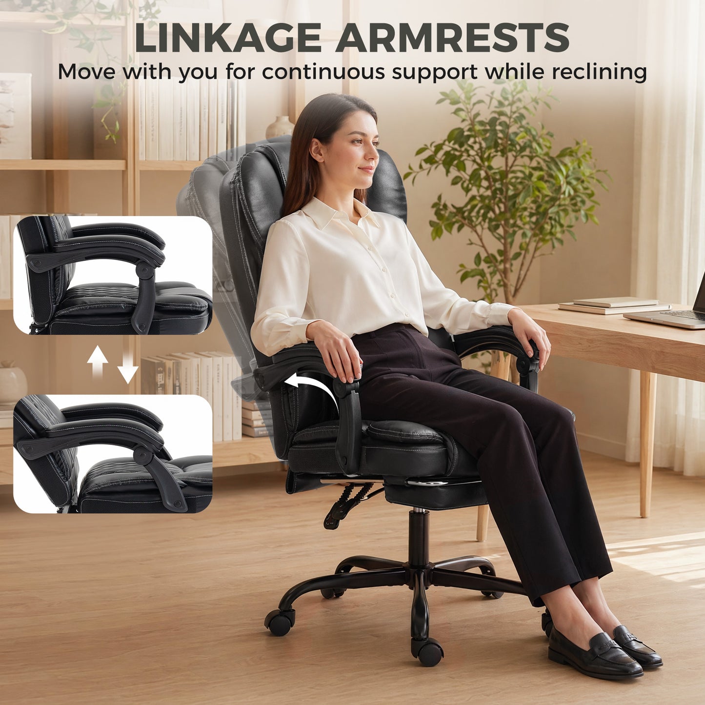 Executive Home Office Chair Reclining Function Footrest Computer Desk Chair High Back, Black