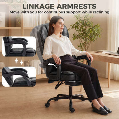 Executive Home Office Chair Reclining Function Footrest Computer Desk Chair High Back, Black