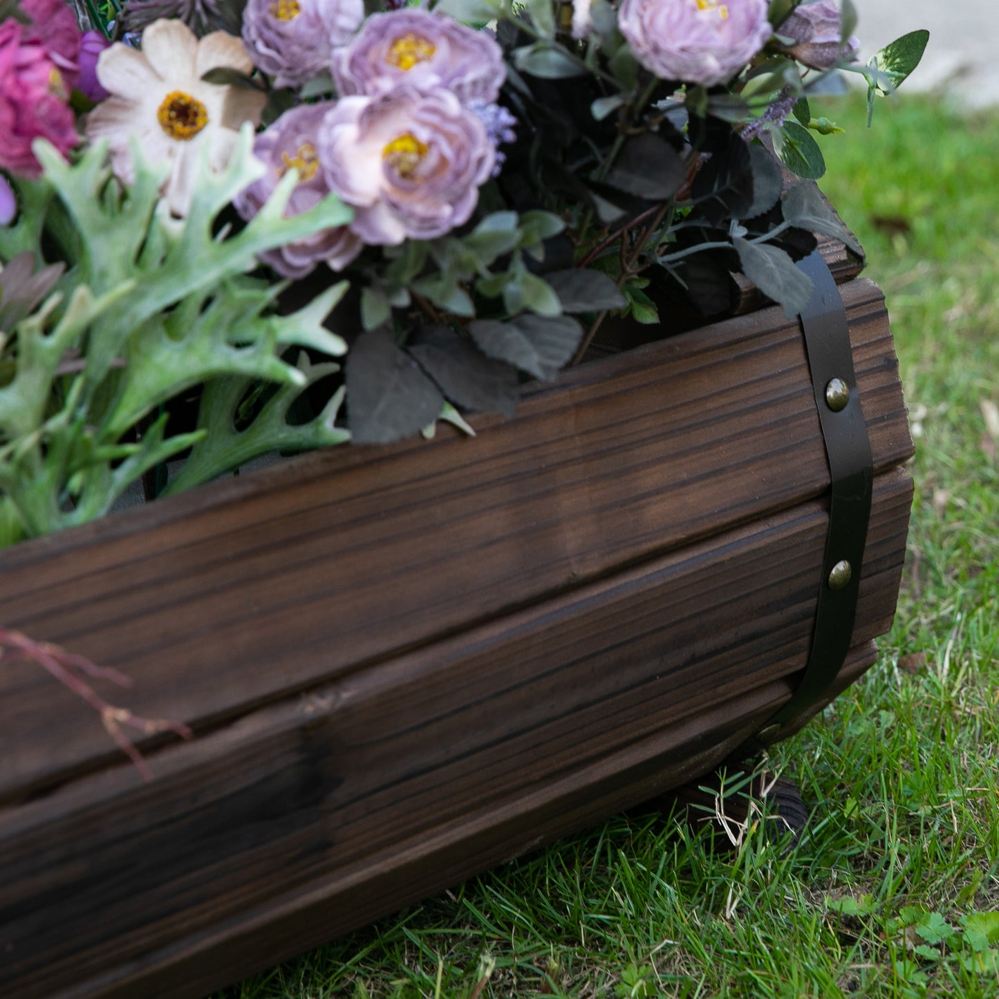 2PCs 56L Wooden Planter Box Flower Plant Pot Outdoor Flower Beds Plant Box with Solid Wood Carbonized Colour