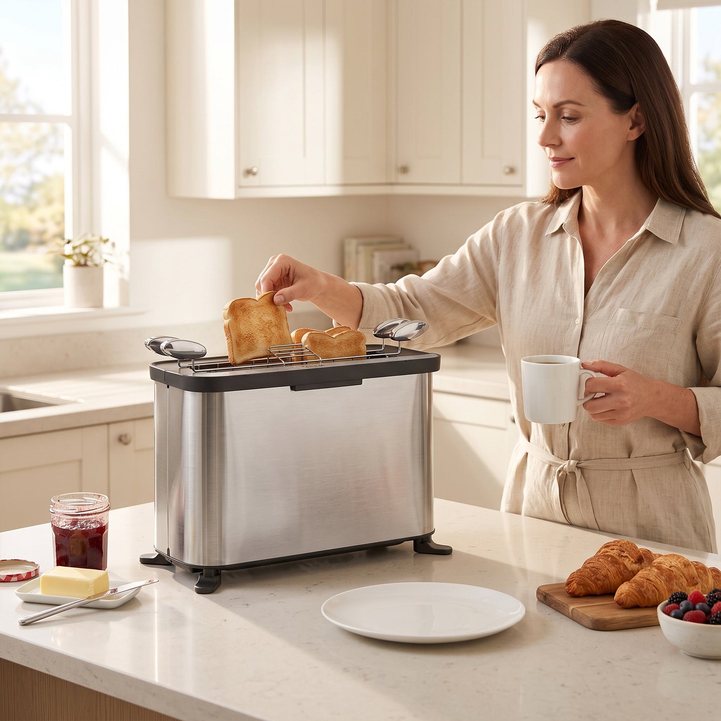 3-in-1 Electric Mini Oven, Long Slot Toaster and Tabletop Grill, with LED Display, 60 Min Timer, Stainless Steel, 1700W