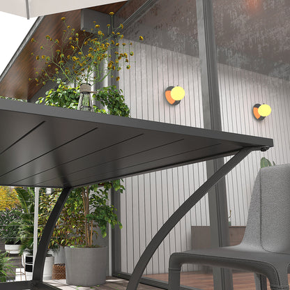 94 x 94 cm Garden Table with Parasol Hole, Outdoor Dining Garden Table for Four with Slatted Metal Plate Top, Dark Grey