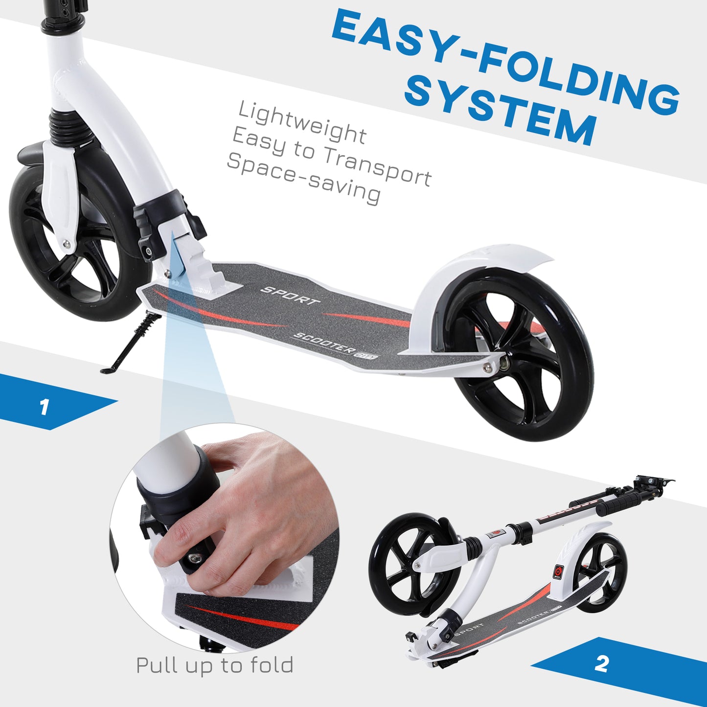 Foldable Kick Scooter with Double Shock Absorption and Big Wheels