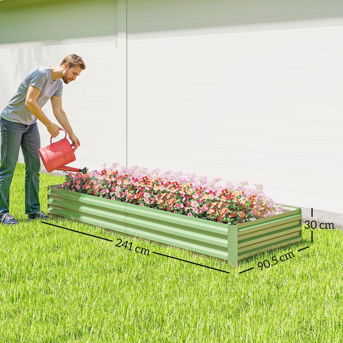 Metal Raised Garden Bed Planter Box Outdoor Planters for Growing Flowers, Herbs, Green, Light Green