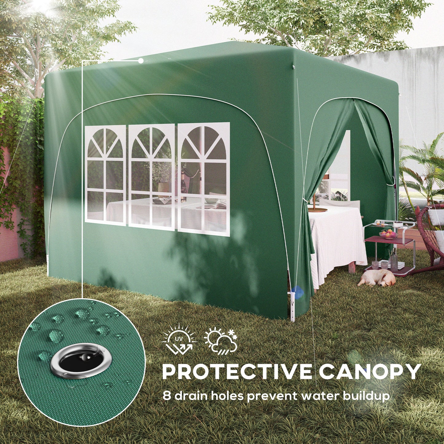 3 x 3m Pop-Up Gazebo Shelter, with Accessories - Dark Green