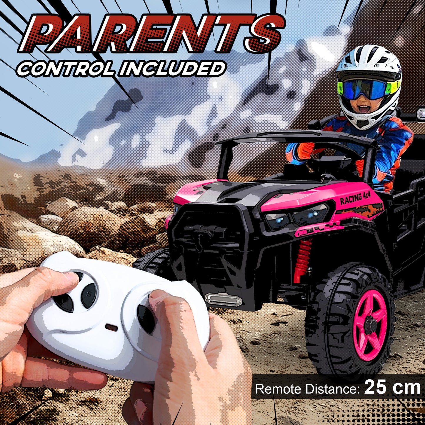 24V Electric Ride on Car, 2-Seater Electric Car for Kids with Remote, Bluetooth, Soft Start, Suspension Spring, Pink