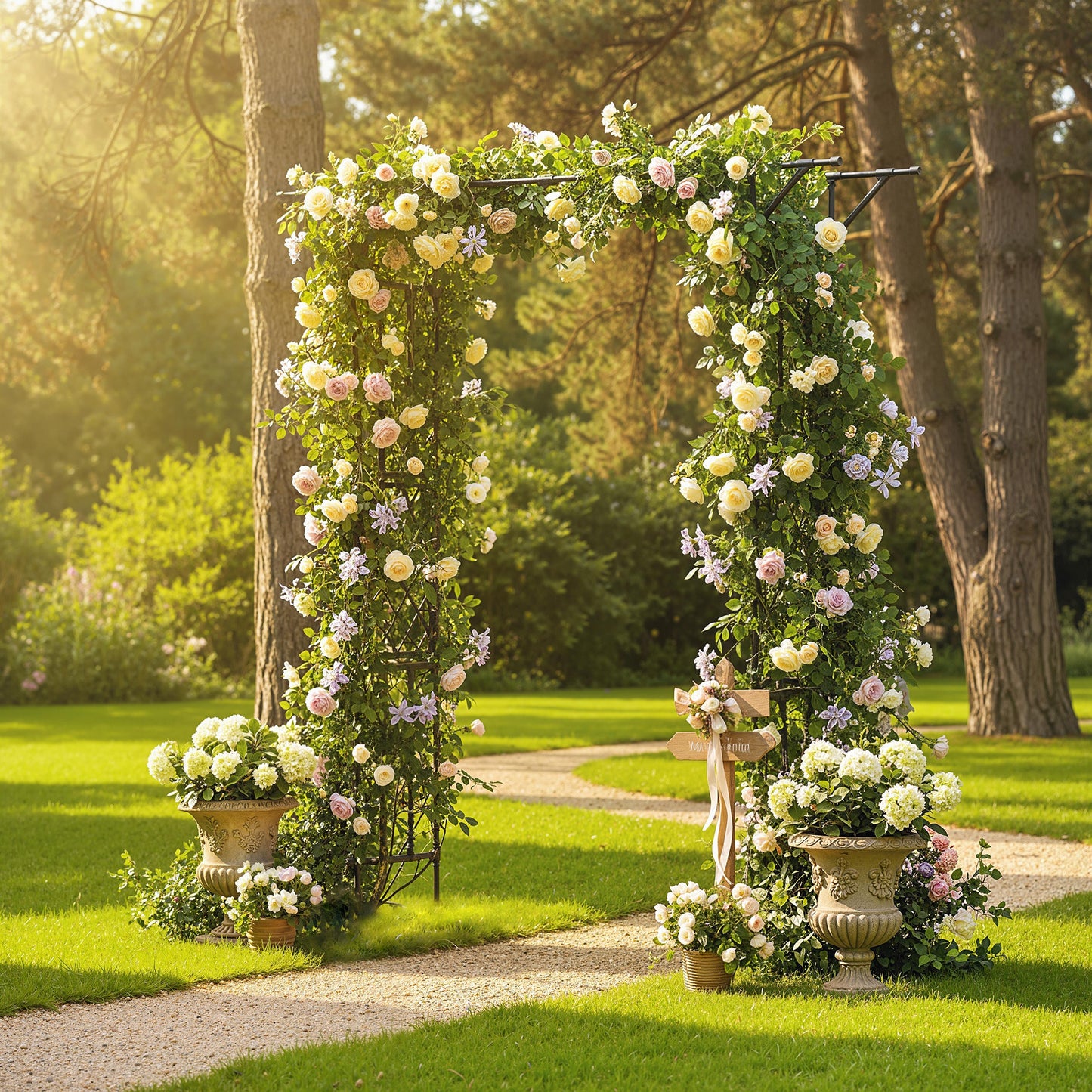 Garden Arch, PE-Coated Steel Arbour Trellis for Climbing Plants, Rose Arch, 180 x 40 x 215 cm, Black