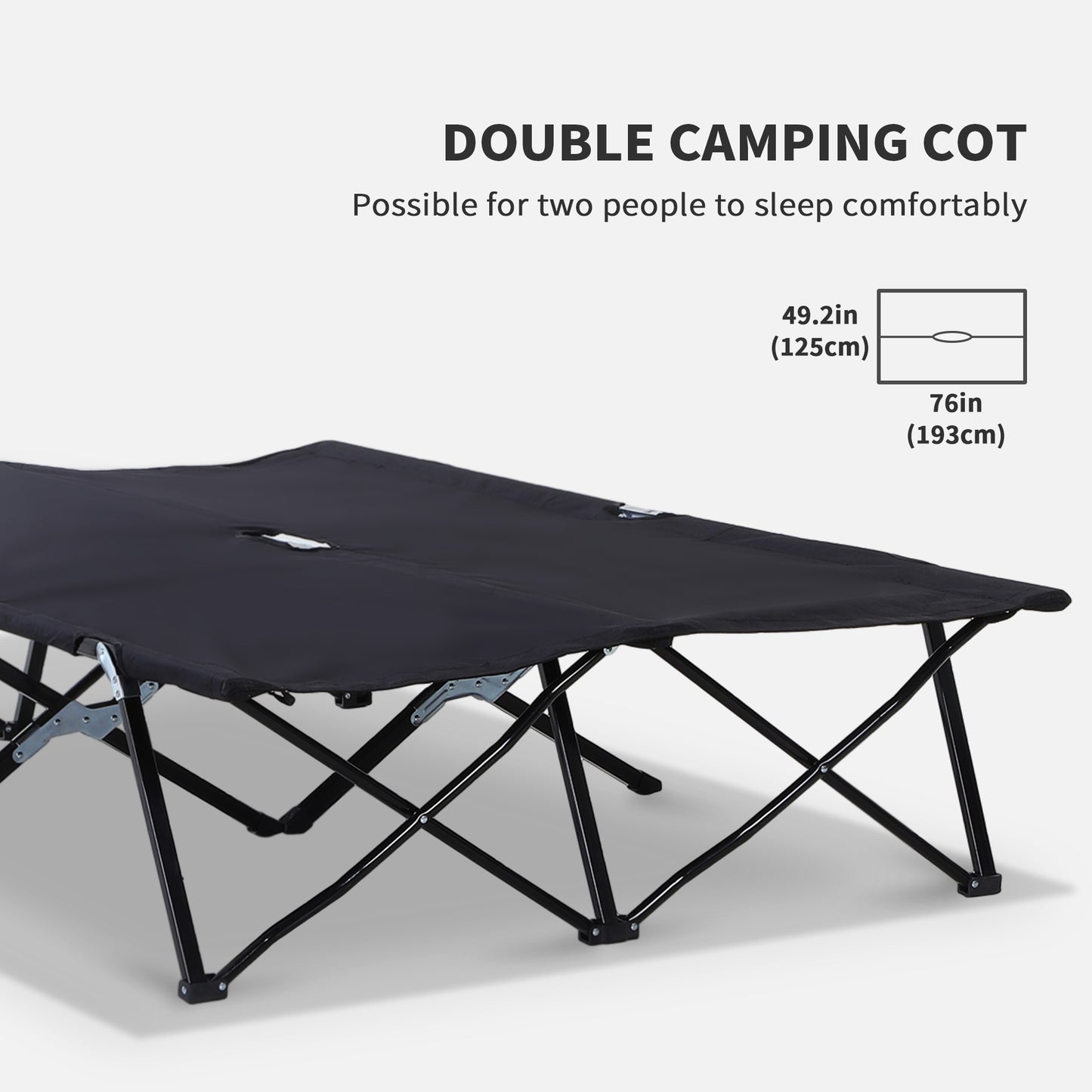 Double Camping Cot Bed, with Bag - Black
