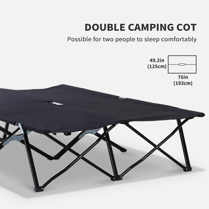 Double Camping Cot Bed, with Bag - Black