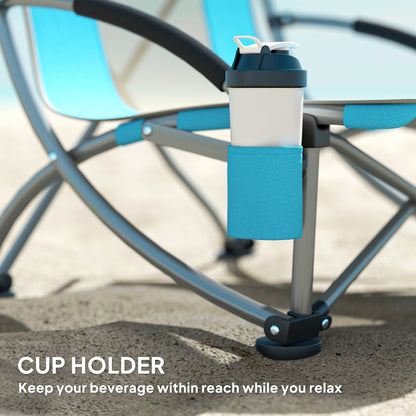 Set of 2 Folding Beach Chair, Low Camping Chair with Mesh Back