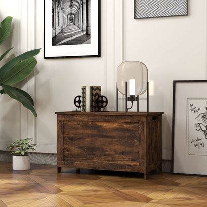 Storage Chest, Modern Storage Trunk with 2 Safety Hinges and Cut-out Handles, Wooden Toy Box for Living Room, Entryway