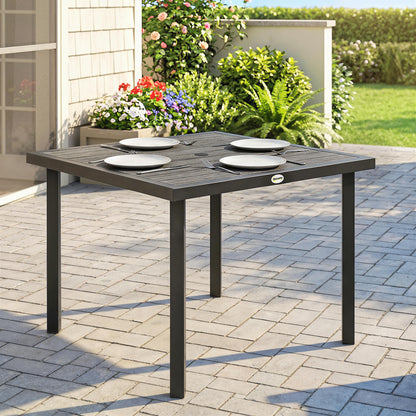 Square Garden Dining Table with Parasol Hole, Slatted Top, Metal Frame, 86 x 86 x 71 cm, Light Grey