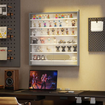 Six Shelf Display Cabinet, with Glass Doors - Graphite Wood Effect