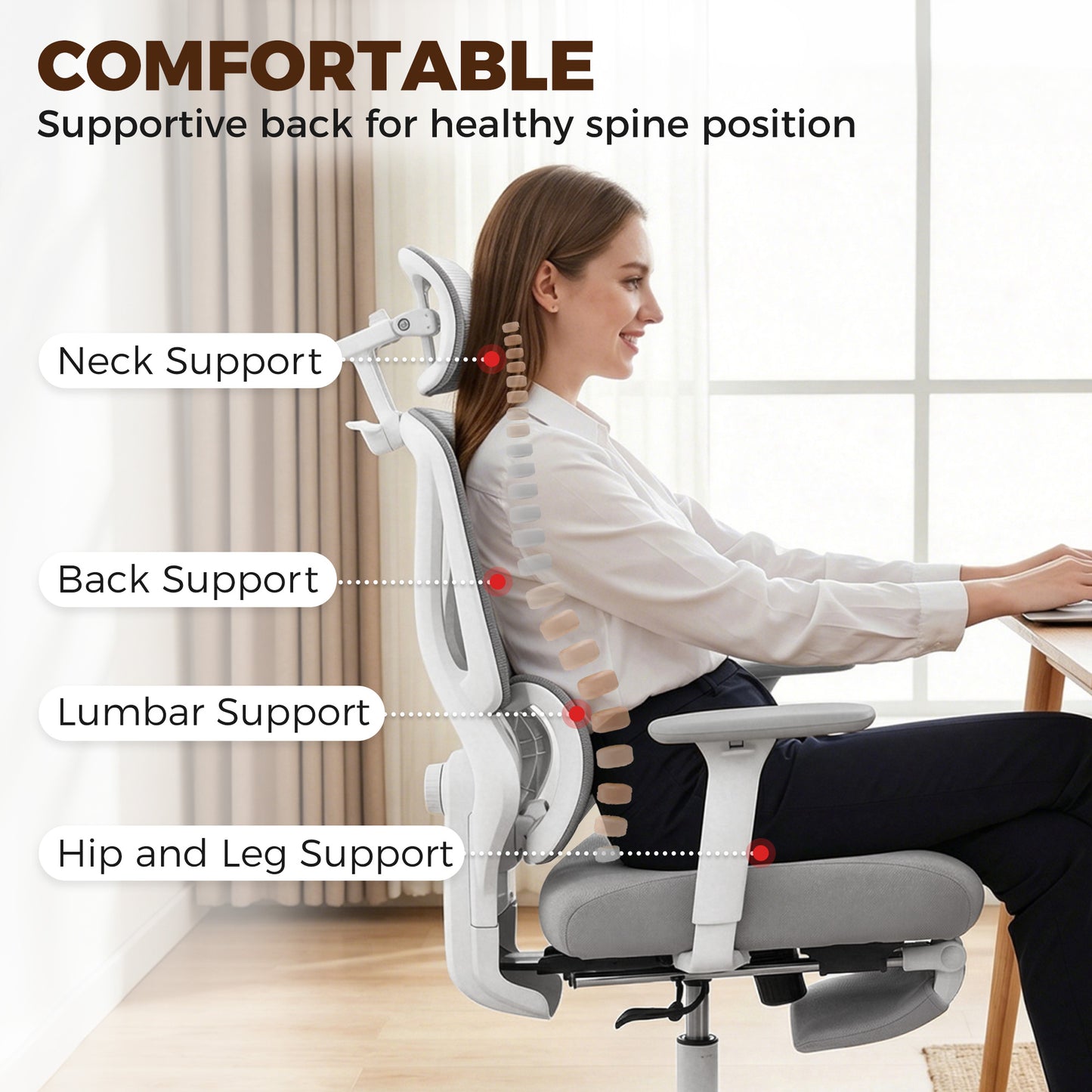 Ergonomic and Adjustable Office Chair - Grey