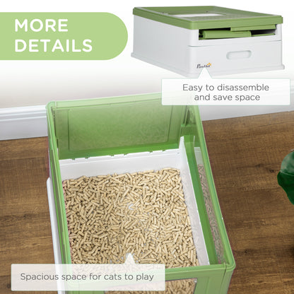 Hooded Cat Litter Box, Portable Pet Toilet, with Scoop, Front Entry - Emerald Green