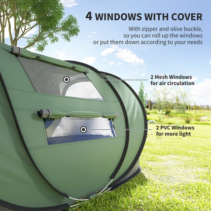 4 Person Pop-up Camping Tent, Family Dome Tent with Ground Sheet, 4 Windows and Portable Carry Bag for Beach Outdoor Trip