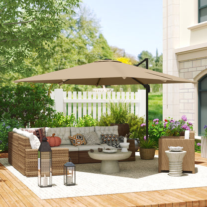 3 x 3 m Cantilever Parasol, Square Patio Umbrella with Crank Handle, Cross Base, Tilt, 360° Rotation, Khaki