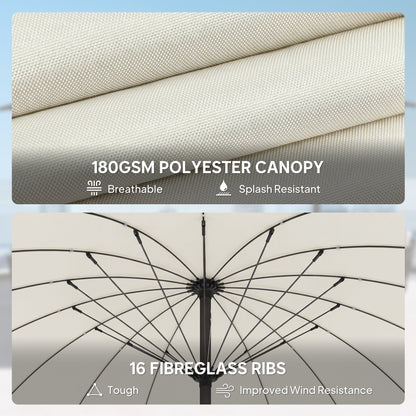 2 m Shanghai Garden Parasol Umbrella with 16 Fibreglass Ribs, Outdoor Parasol Sun Shade with Crank & Tilt, Cream White