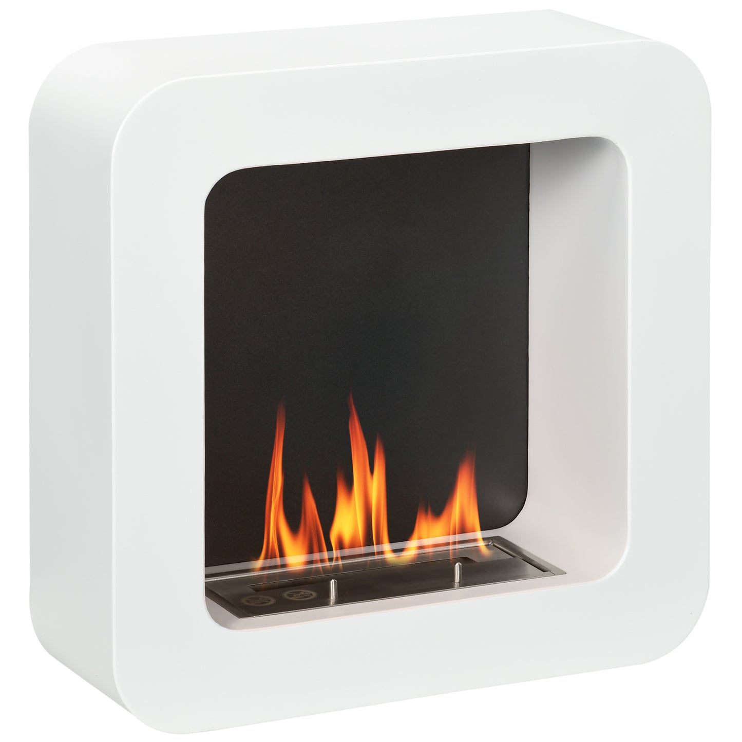 Wall Mounted Ethanol Fireplace, Bioethanol Heater Stove Fire with 1L Tank, 2.5 Hour Burning Time, 48 x 48 cm, White