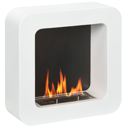 Wall Mounted Ethanol Fireplace, Bioethanol Heater Stove Fire with 1L Tank, 2.5 Hour Burning Time, 48 x 48 cm, White