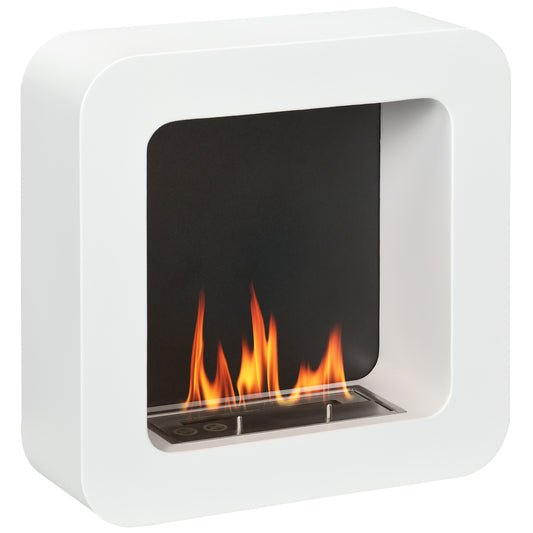 Wall Mounted Ethanol Fireplace, Bioethanol Heater Stove Fire with 1L Tank, 2.5 Hour Burning Time, 48 x 48 cm, White
