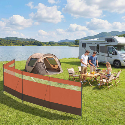 Camping Windbreaker with Clear Windows, Carry Bag and Steel Poles, for Beach Caravan Campervan, 725 x 140cm, Orange