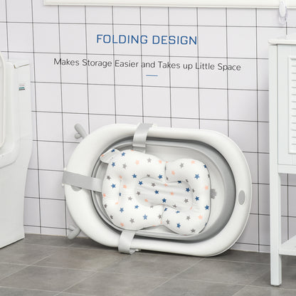 Foldable Baby Bathtub Set, Collapsible Bath Tub with Thermostatic Water Plug, Non-Slip Support, Cushion Pad, Drain Plugs