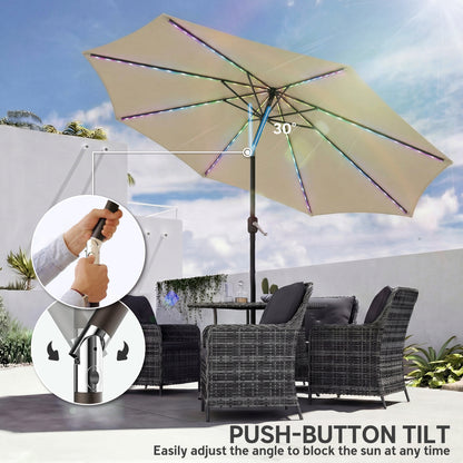 3 m Garden Parasol Umbrella with 112 Solar Powered LED Lights, Patio Umbrella with Crank Handle, Beige