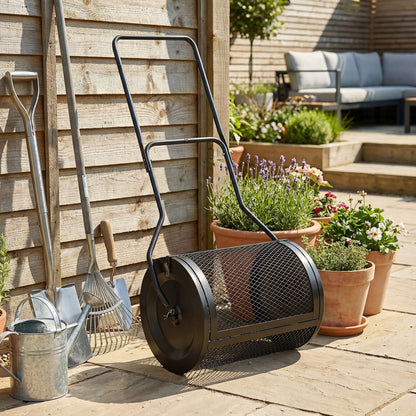Compost Spreader, 20" Peat Moss Spreader with Detachable U-Shaped Handle and Metal Mesh Basket