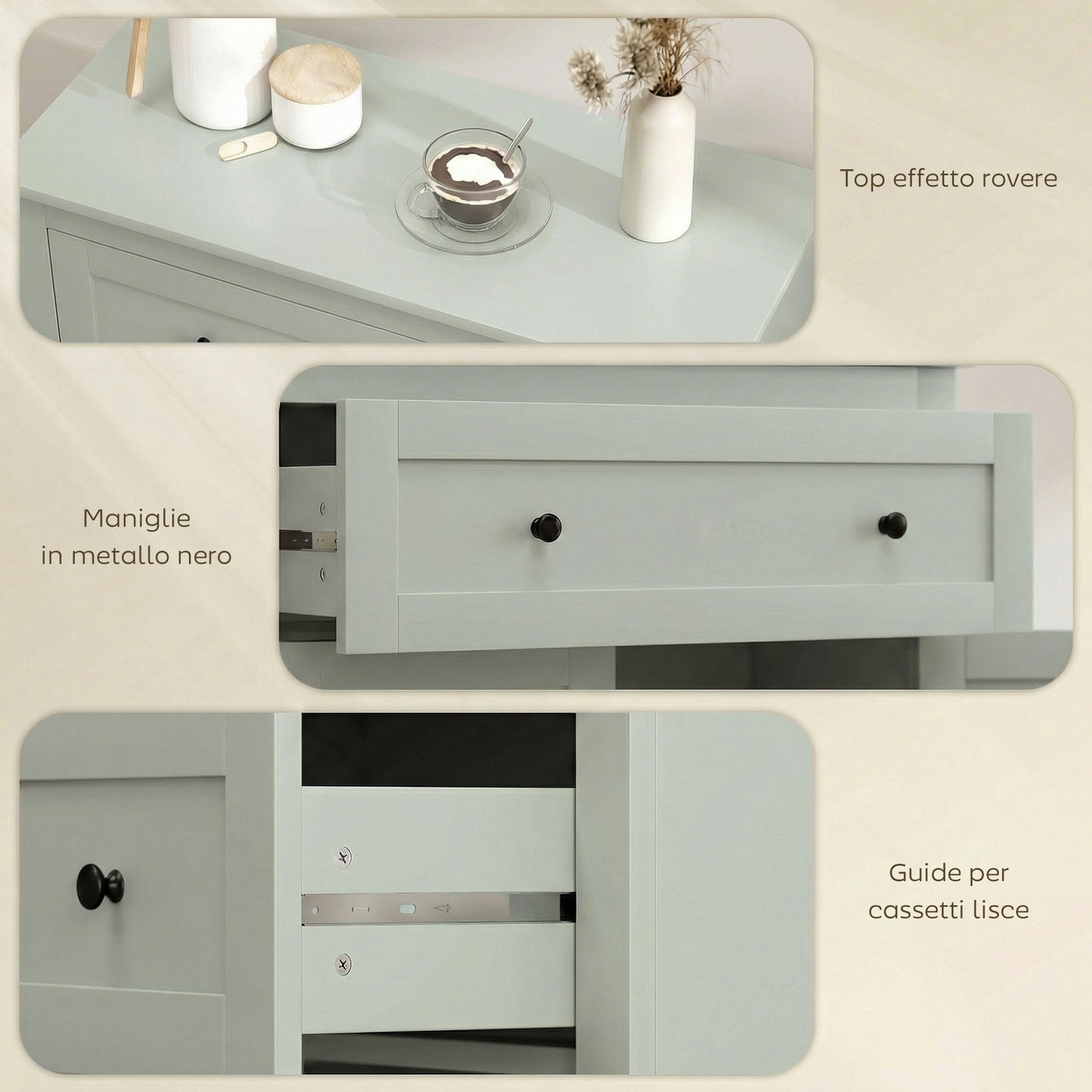 Sideboard Storage Cabinet, Modern Kitchen Cupboard with Adjustable Shelf, Drawer and Double Doors, Green