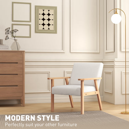 Modern Armchair, Linen Upholstered Accent Chair with Solid Wood Legs and Wide Seat