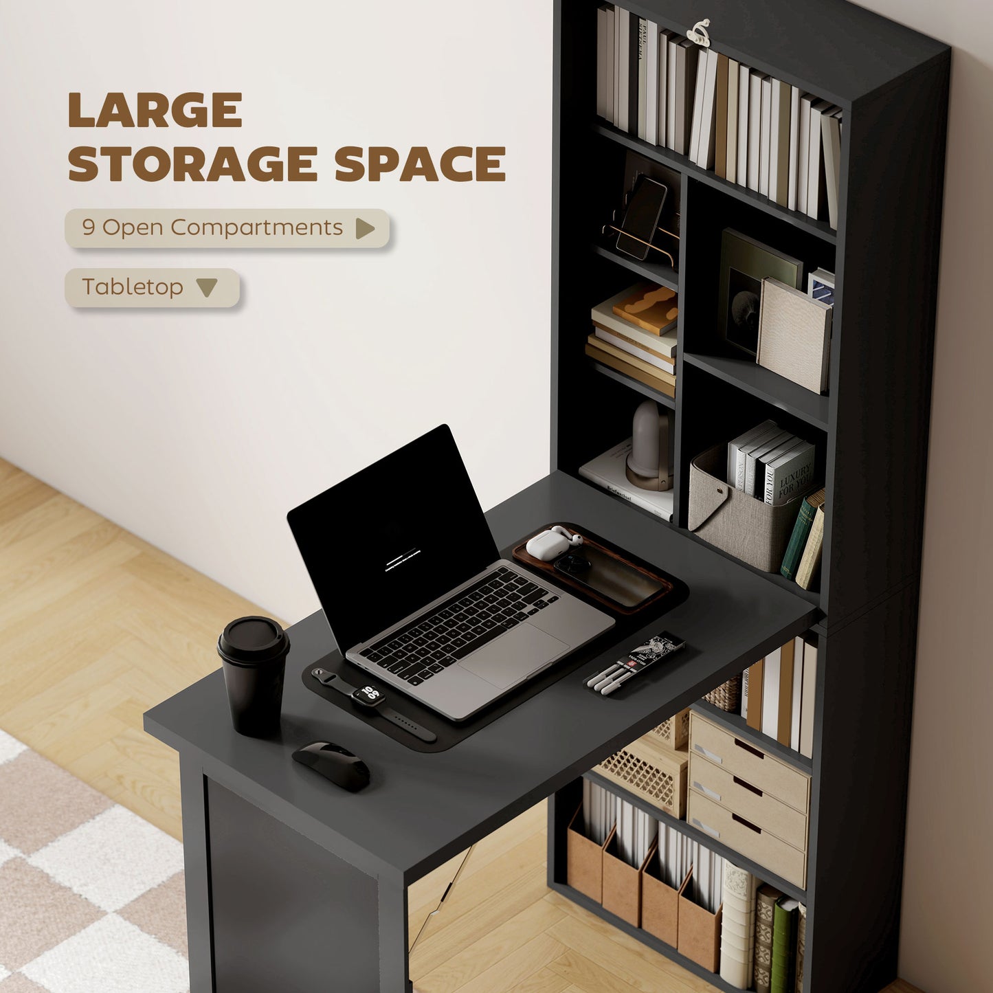 Three-Part Work Desk, with Storage and Chalkboard - Black