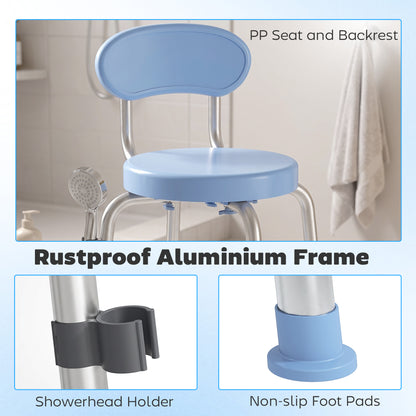 360° Swivel Shower Stool with Aluminium Frame, 5-Level Adjustable Height, Backrest, Non-Slip Shower Chair for Elderly