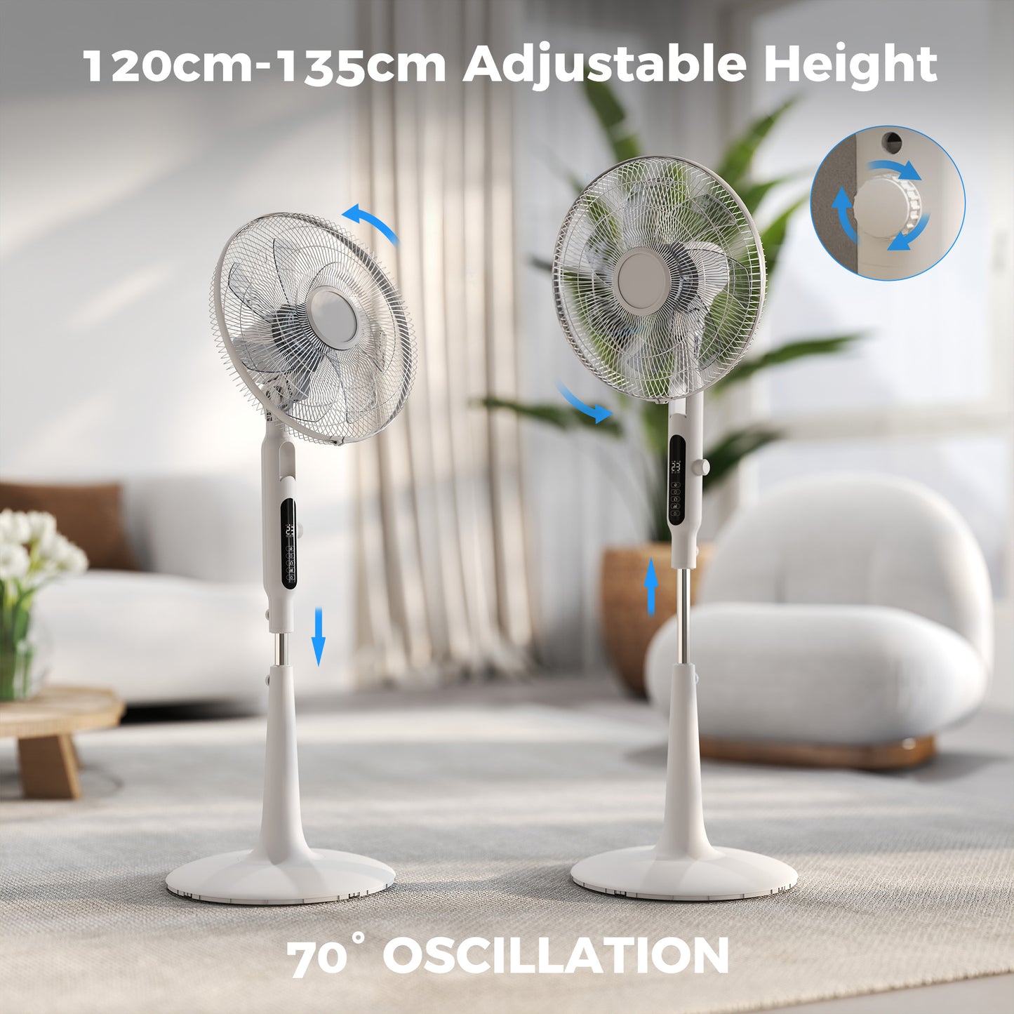 Three Mode Pedestal Fan, with Insect Repellant Box and LED Panel - White