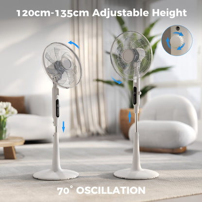 Three Mode Pedestal Fan, with Insect Repellant Box and LED Panel - White