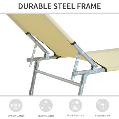Reclining Sun Lounger Chair Folding Camping Bed with 4-Position Adjustable Backrest