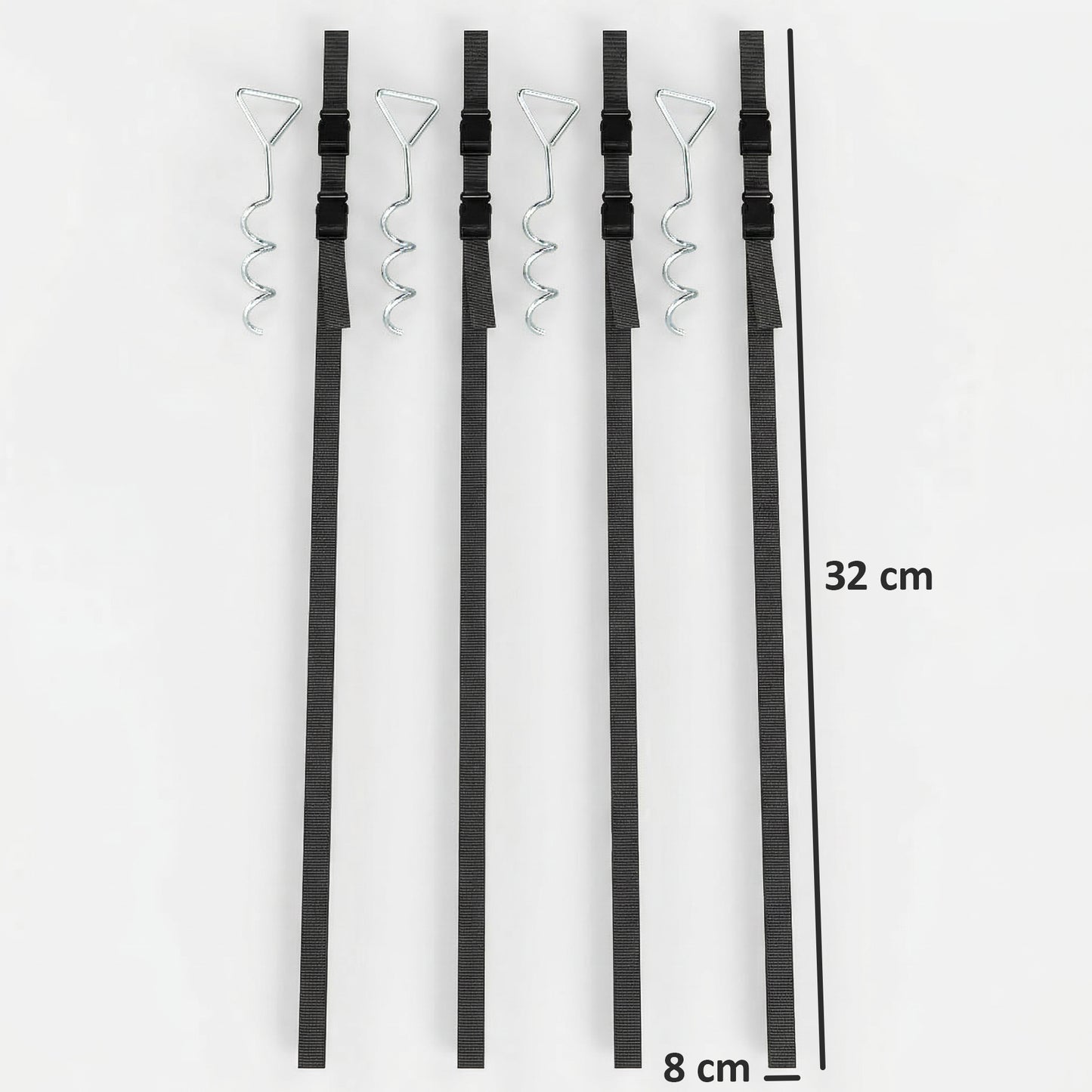4Pcs Trampoline Anchor Kit, 32 cm Galvanised Trampoline Stakes, Spiral Ground Anchors with Triangle Head, Straps