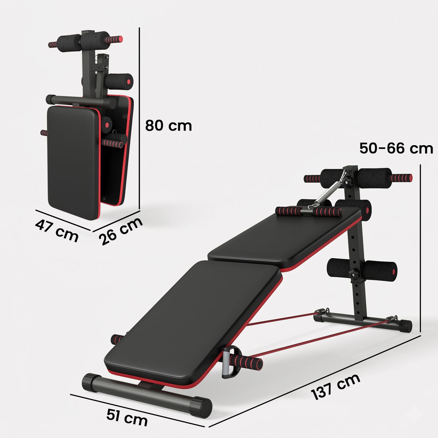 Foldable Sit Up Bench, Adjustable Abdominal Trainer with Resistance Bands