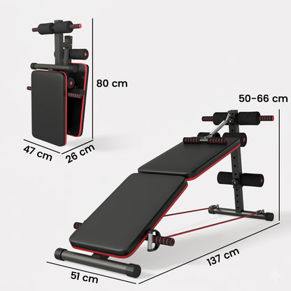 Foldable Sit Up Bench, Adjustable Abdominal Trainer with Resistance Bands