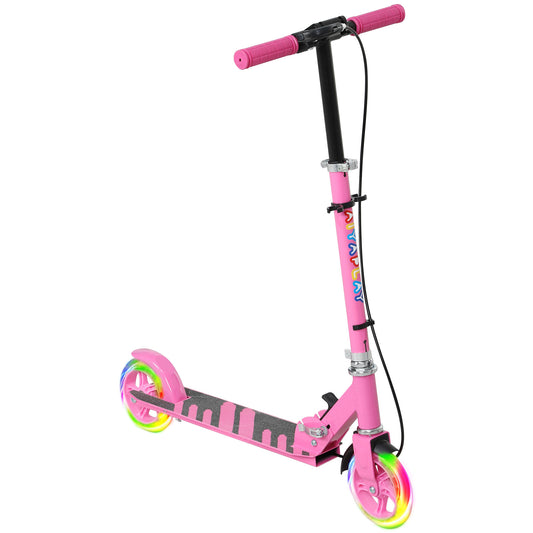 Scooter for Kids Aged 3-8 Years, with Adjustable Handle, Two Light Up Wheels, Handbrake, Rear Brake, Pink