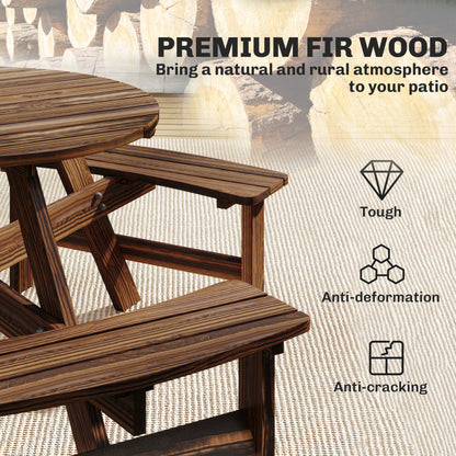 Wooden Garden Dining Set, 6 Seater Round Dining Picnic Table with Matching Bench