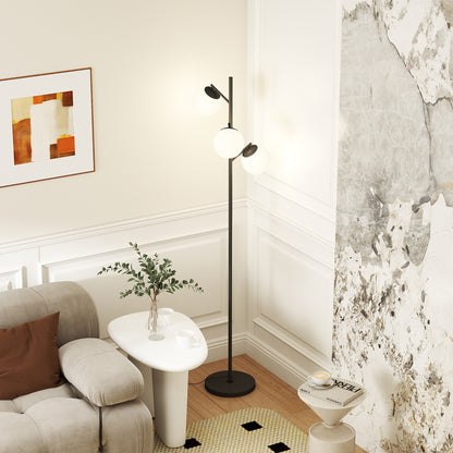 3-Light Tree Floor Lamps for Living Room, Modern Standing Lamp for Bedroom with Globe Lampshade, Steel Base