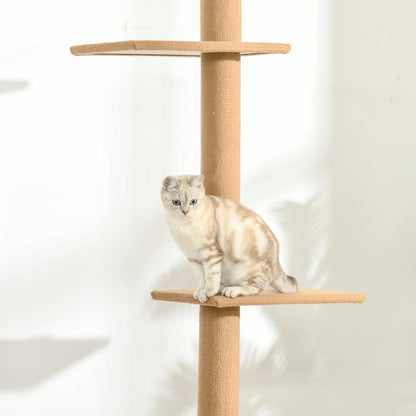 260cm Floor To Ceiling Cat Tree for Indoor Cats w/ Three Platforms Activity Centre - Brown