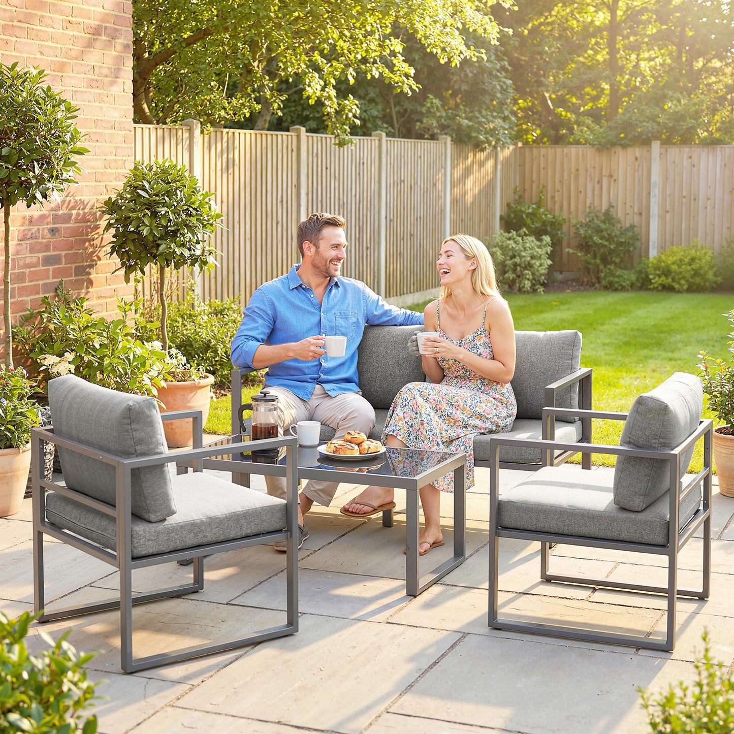 4 Piece Outdoor Garden Furniture Set, Patio Furniture with 3-Seater Sofa, Armchairs and Coffee Table
