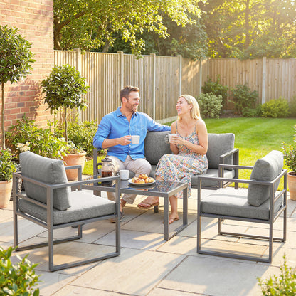 4 Piece Outdoor Garden Furniture Set, Patio Furniture with 3-Seater Sofa, Armchairs and Coffee Table