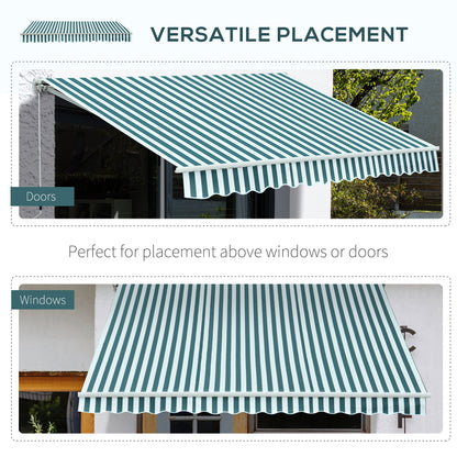 3 x 2.5m Patio Awning, Anti-UV and Waterproof Sun Shade Canopy with Chain Drive and Hand Crank, Green/White Stripes