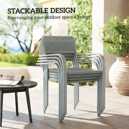 Stackable Garden Chairs Set of 4, Rattan Effect Outdoor Dining Chairs, Light Grey