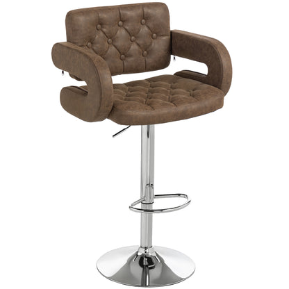 PU Leather Upholstered Swivel Bar Stool, Height Adjustable with Back, Armrest, Footrest, Coffee
